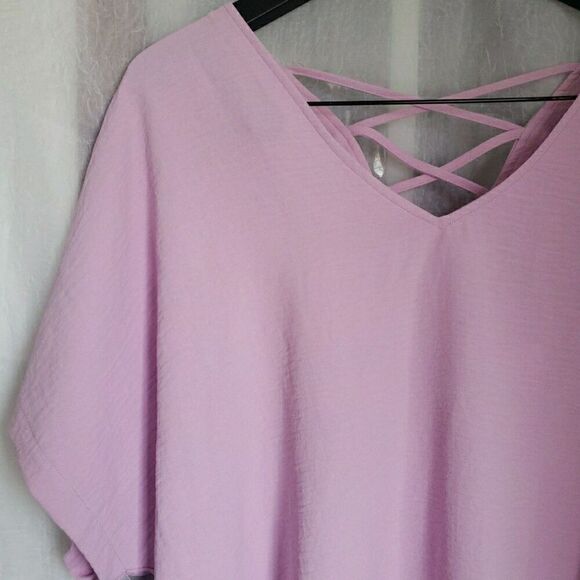 NWT Cato Women's Size 22/24W Pink Short Sleeve Blouse Top Criss Cross Back - Picture 2 of 12